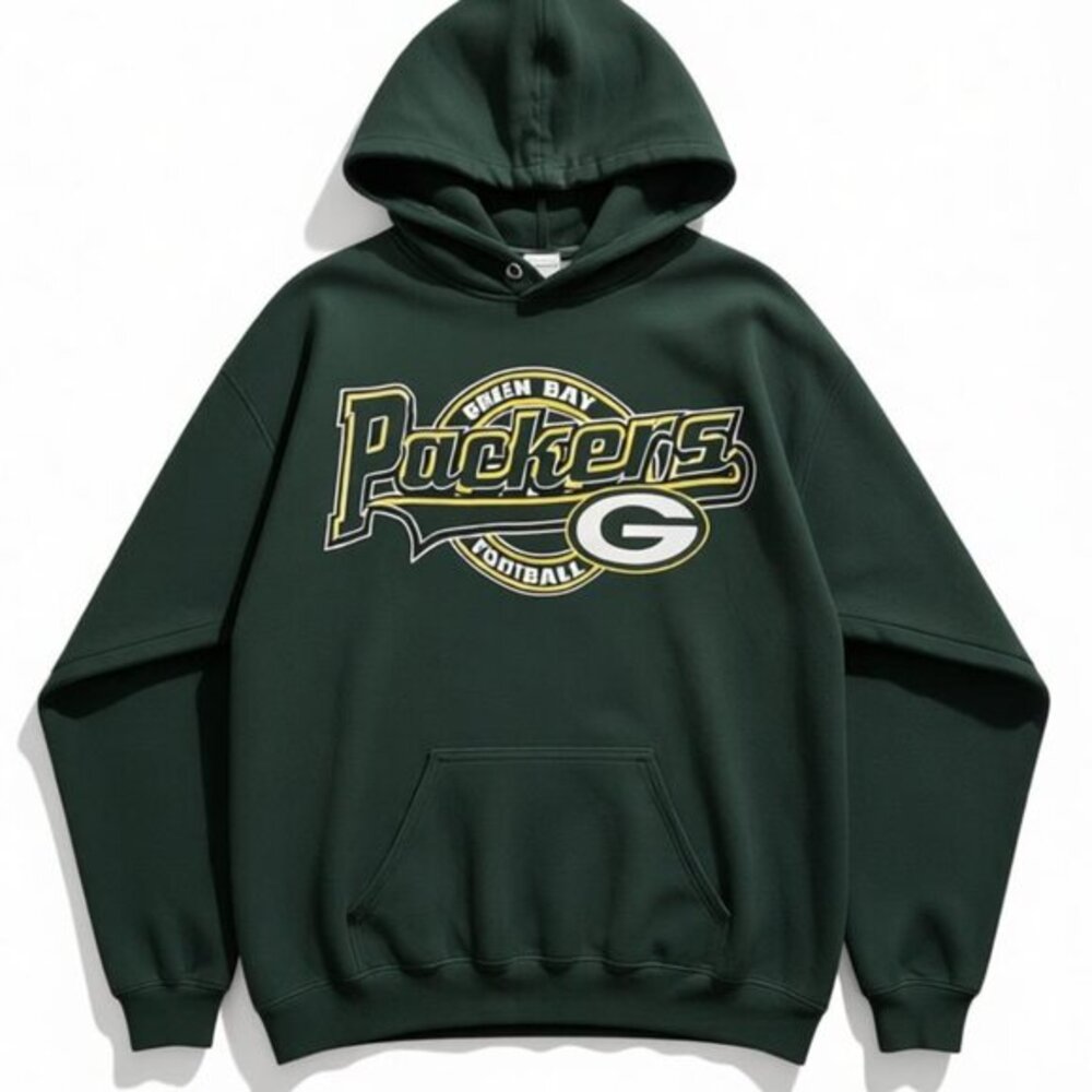 Green Bay Packers Hoodie Distressed Green Fleece Adult‎ Large